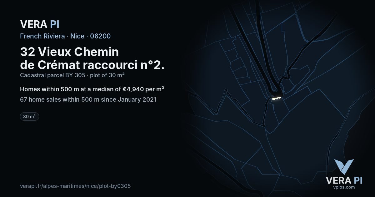 32 Vieux Chemin de Crémat raccourci n°2, Nice at night – the plot lit, the parcels around coloured by the prices near them