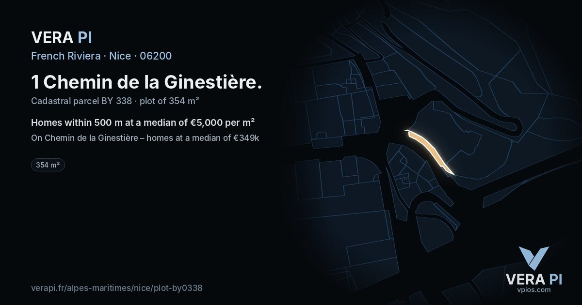 1 Chemin de la Ginestière, Nice at night – the plot lit, the parcels around coloured by the prices near them