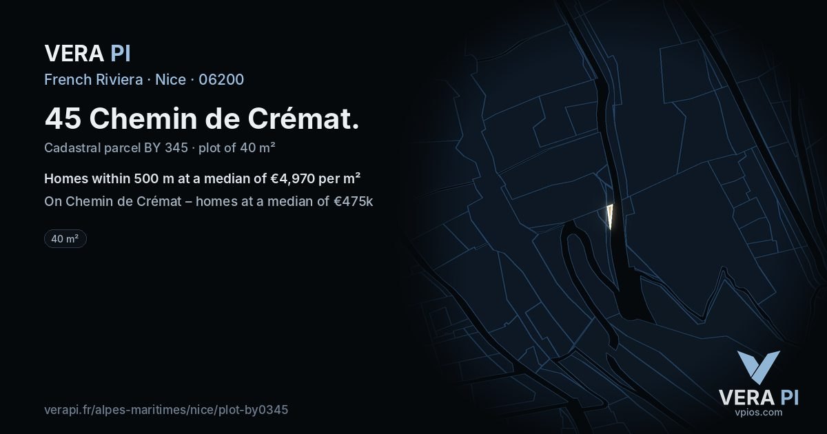 45 Chemin de Crémat, Nice at night – the plot lit, the parcels around coloured by the prices near them