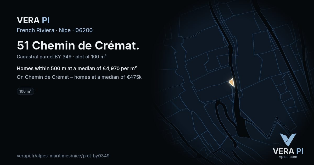 51 Chemin de Crémat, Nice at night – the plot lit, the parcels around coloured by the prices near them