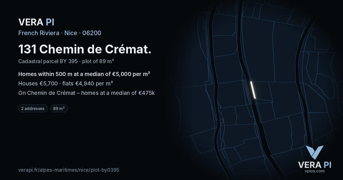 131 Chemin de Crémat, Nice at night – the plot lit, the parcels around coloured by the prices near them