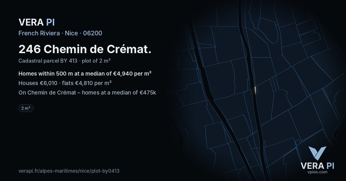 246 Chemin de Crémat, Nice at night – the plot lit, the parcels around coloured by the prices near them