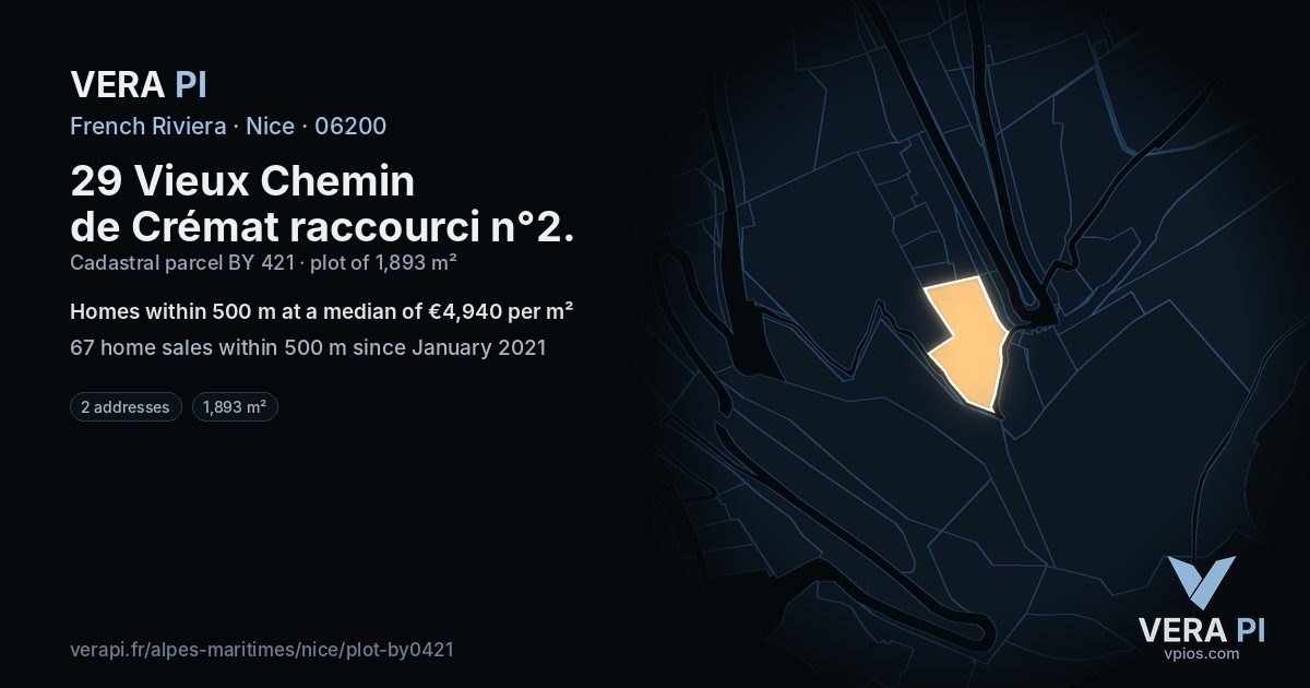 29 Vieux Chemin de Crémat raccourci n°2, Nice at night – the plot lit, the parcels around coloured by the prices near them