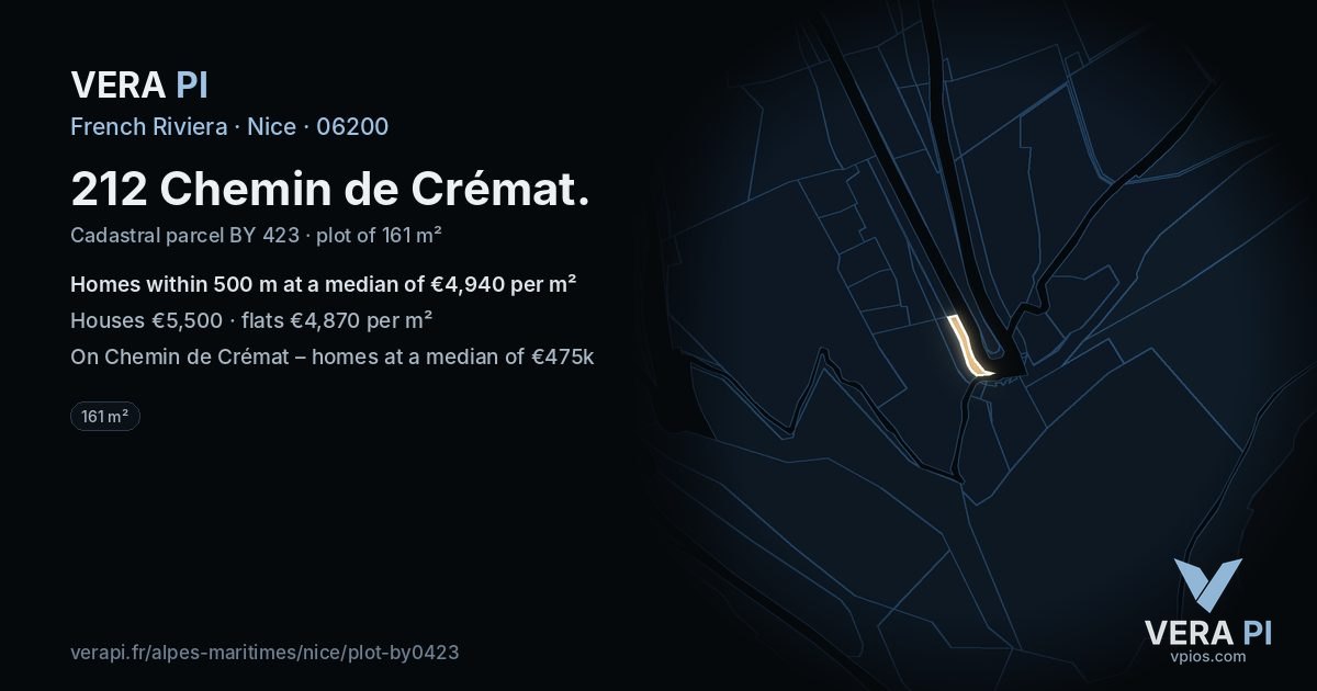 212 Chemin de Crémat, Nice at night – the plot lit, the parcels around coloured by the prices near them