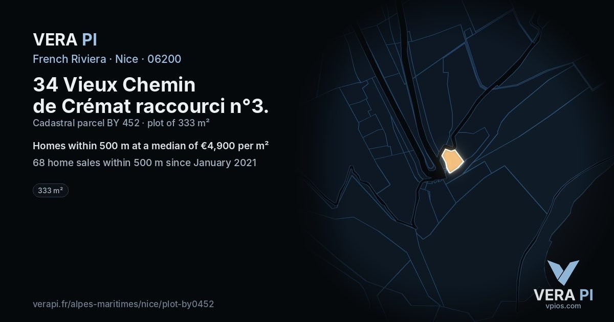 34 Vieux Chemin de Crémat raccourci n°3, Nice at night – the plot lit, the parcels around coloured by the prices near them