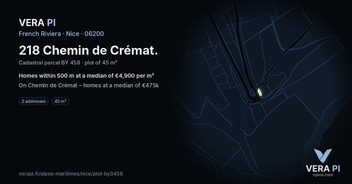 218 Chemin de Crémat, Nice at night – the plot lit, the parcels around coloured by the prices near them