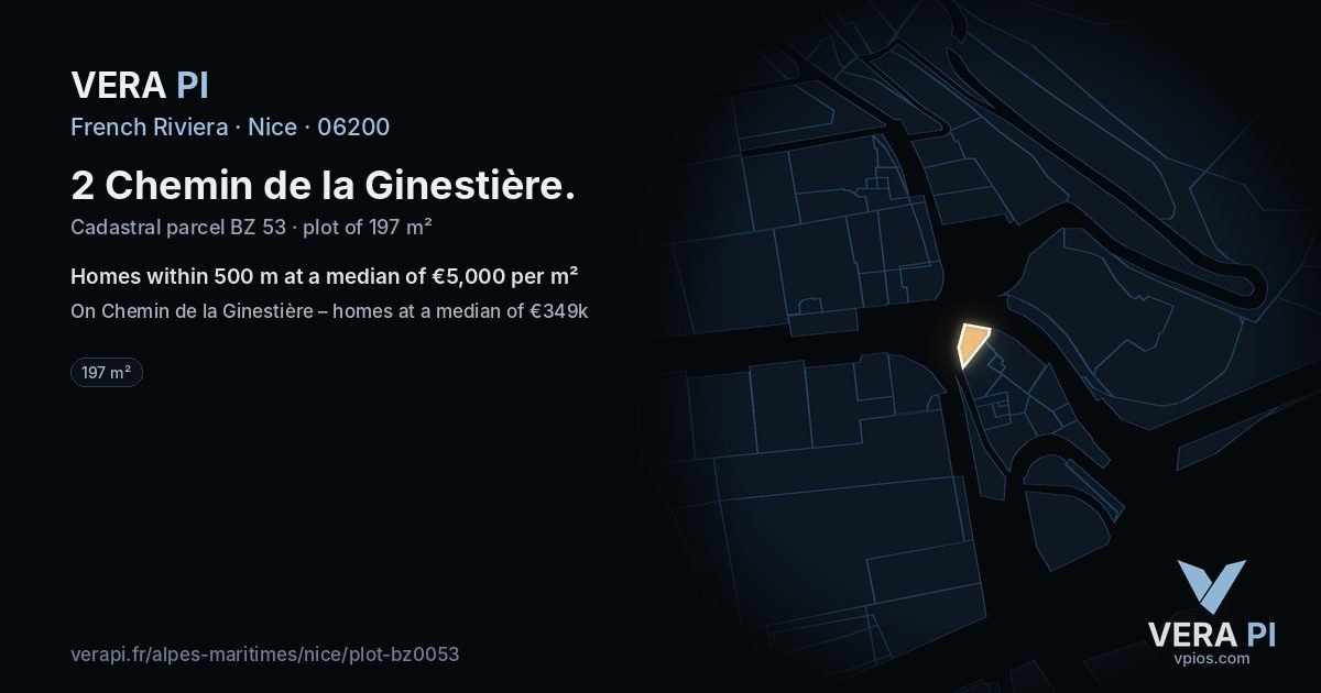 2 Chemin de la Ginestière, Nice at night – the plot lit, the parcels around coloured by the prices near them