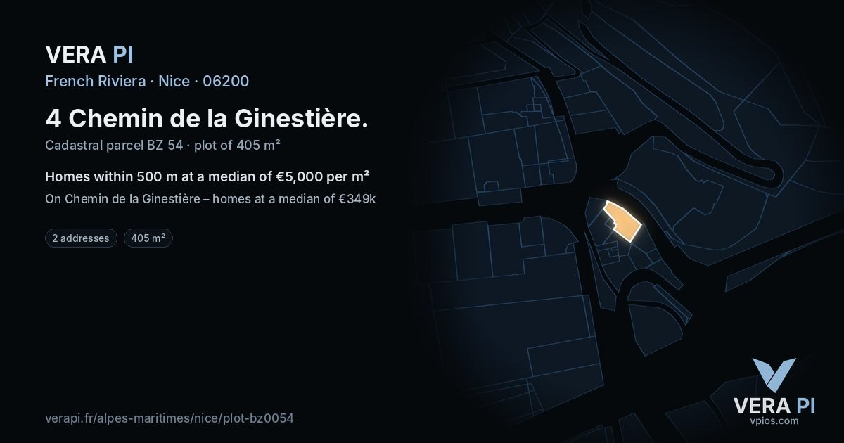 4 Chemin de la Ginestière, Nice at night – the plot lit, the parcels around coloured by the prices near them