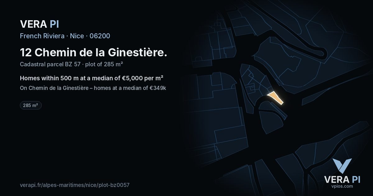 12 Chemin de la Ginestière, Nice at night – the plot lit, the parcels around coloured by the prices near them