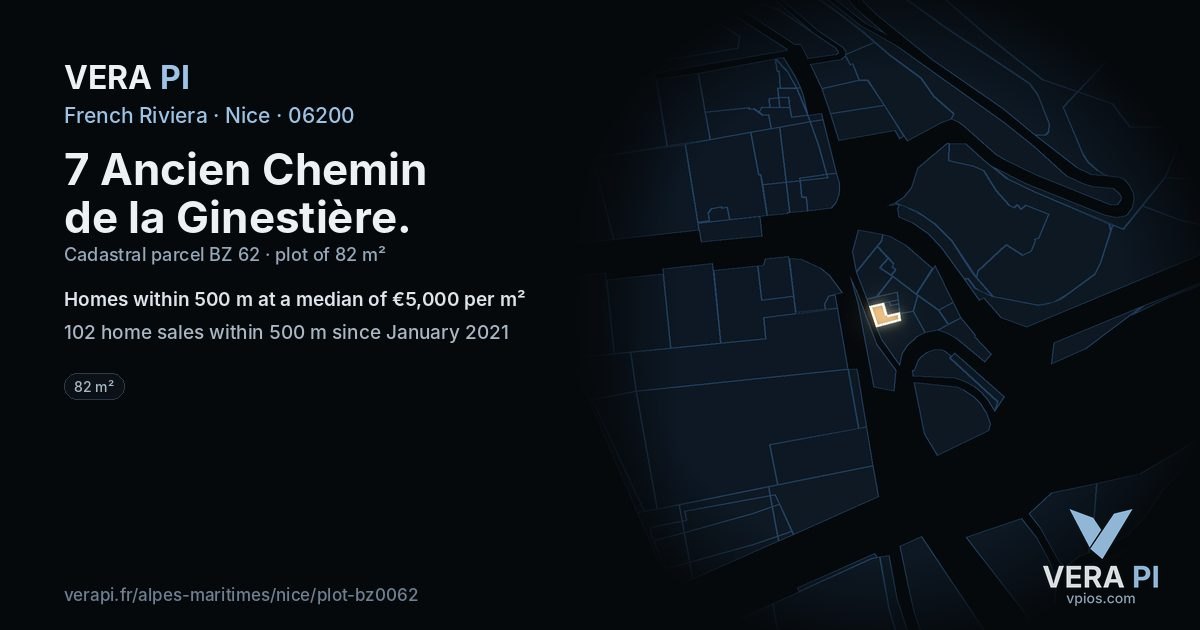 7 Ancien Chemin de la Ginestière, Nice at night – the plot lit, the parcels around coloured by the prices near them