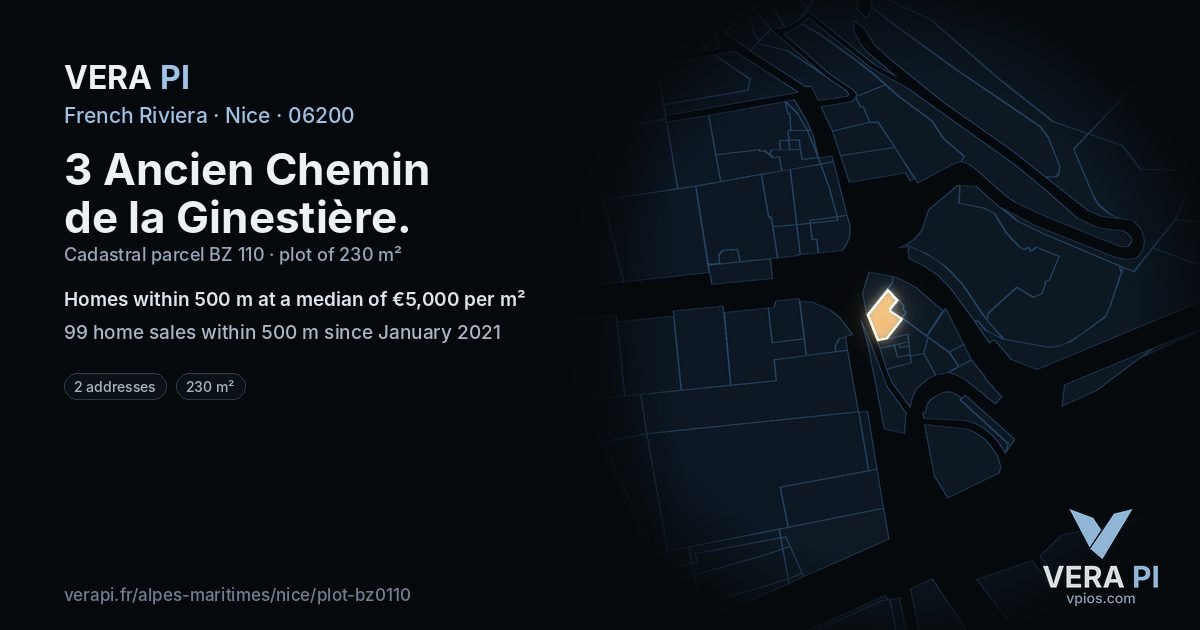 3 Ancien Chemin de la Ginestière, Nice at night – the plot lit, the parcels around coloured by the prices near them