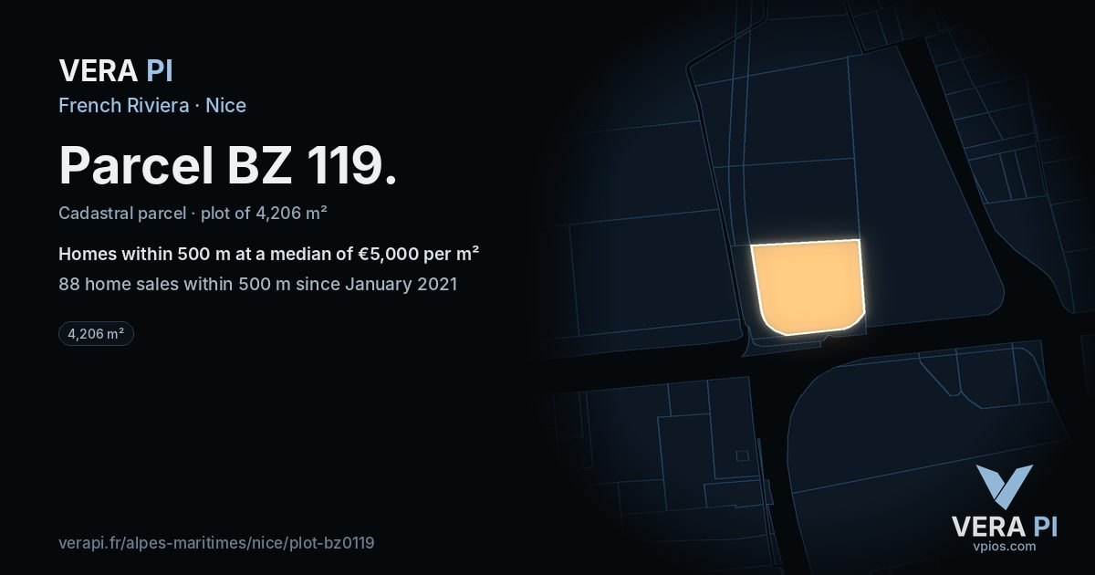 Parcel BZ 119, Nice at night – the plot lit, the parcels around coloured by the prices near them