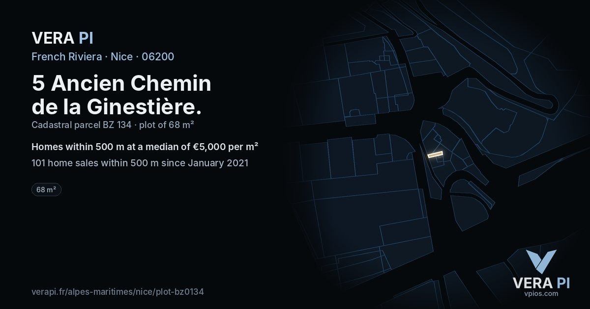 5 Ancien Chemin de la Ginestière, Nice at night – the plot lit, the parcels around coloured by the prices near them