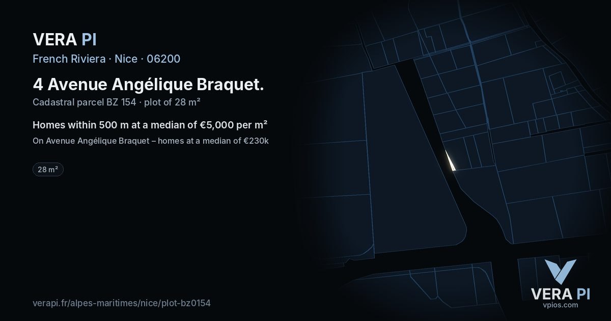 4 Avenue Angélique Braquet, Nice at night – the plot lit, the parcels around coloured by the prices near them
