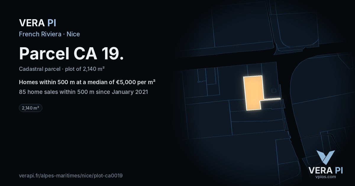 Parcel CA 19, Nice at night – the plot lit, the parcels around coloured by the prices near them