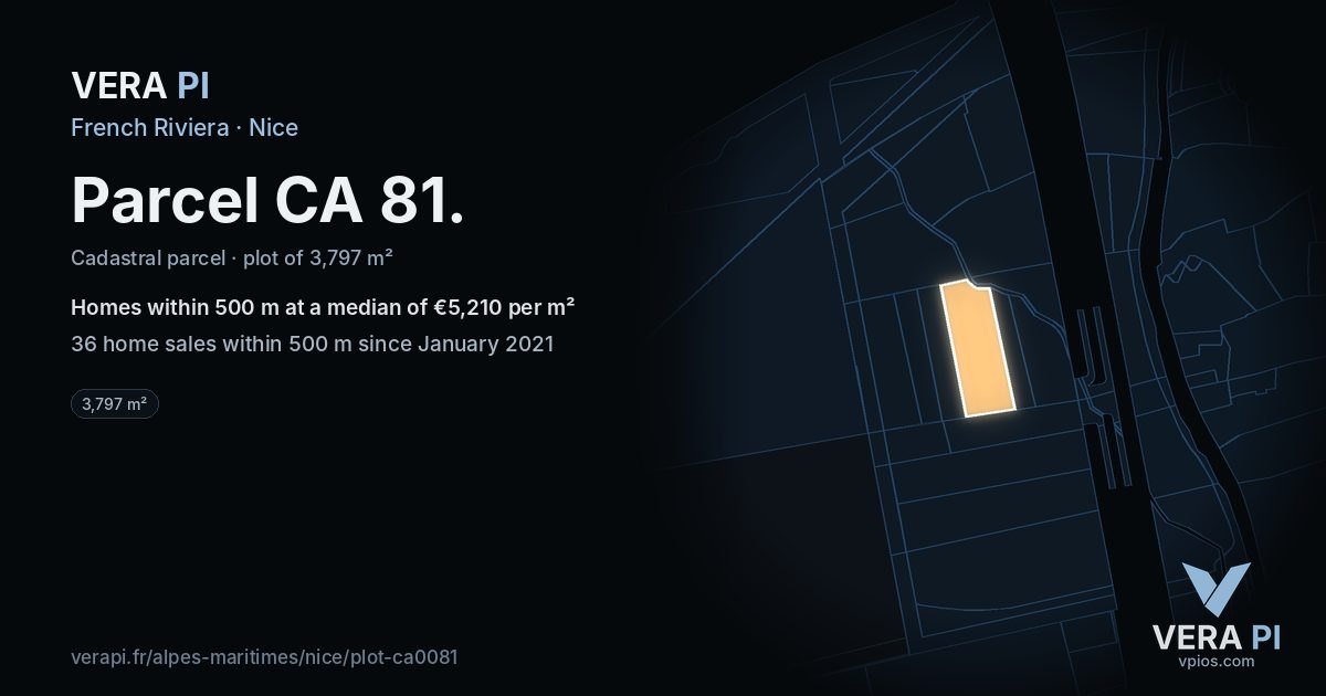 Parcel CA 81, Nice at night – the plot lit, the parcels around coloured by the prices near them