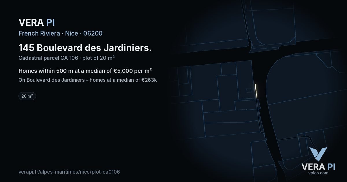 145 Boulevard des Jardiniers, Nice at night – the plot lit, the parcels around coloured by the prices near them