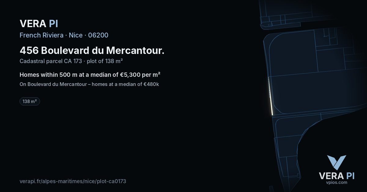 456 Boulevard du Mercantour, Nice at night – the plot lit, the parcels around coloured by the prices near them