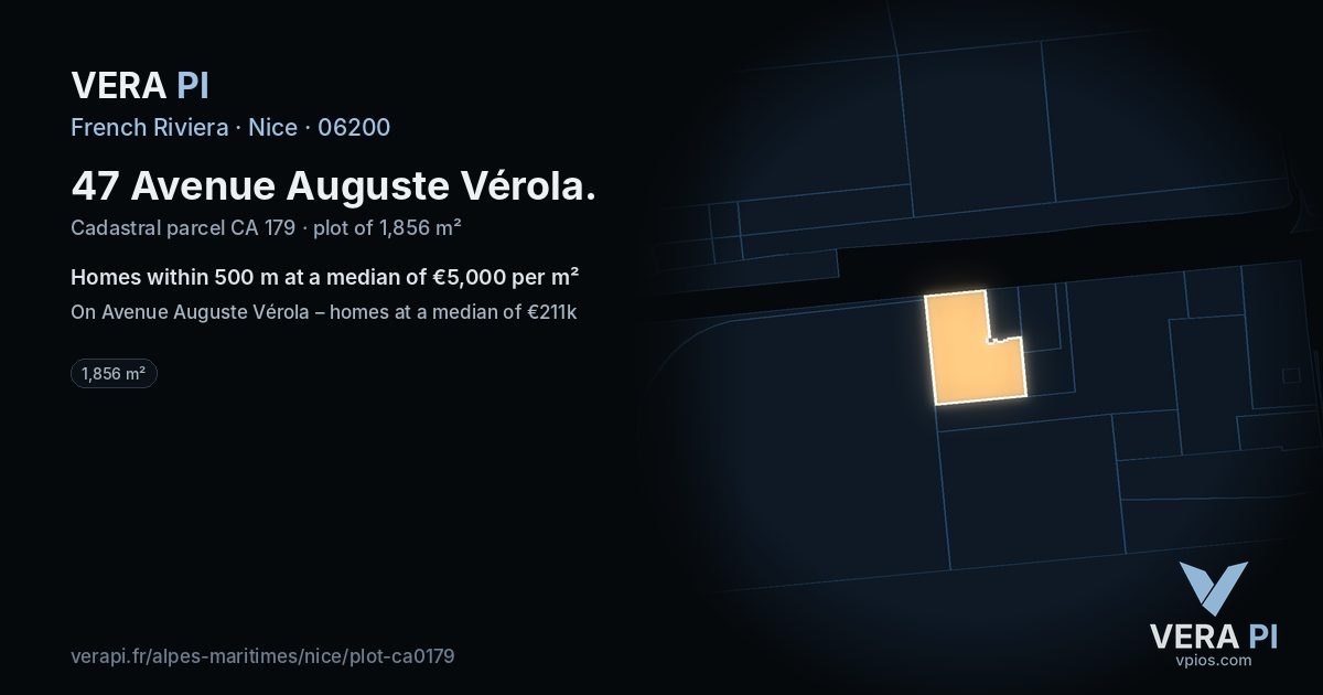 47 Avenue Auguste Vérola, Nice at night – the plot lit, the parcels around coloured by the prices near them
