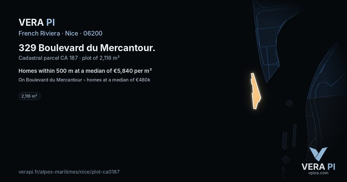 329 Boulevard du Mercantour, Nice at night – the plot lit, the parcels around coloured by the prices near them