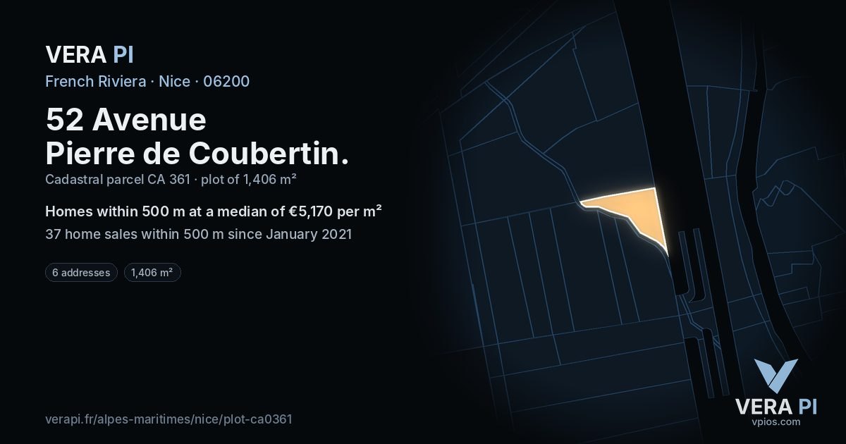 52 Avenue Pierre de Coubertin, Nice at night – the plot lit, the parcels around coloured by the prices near them