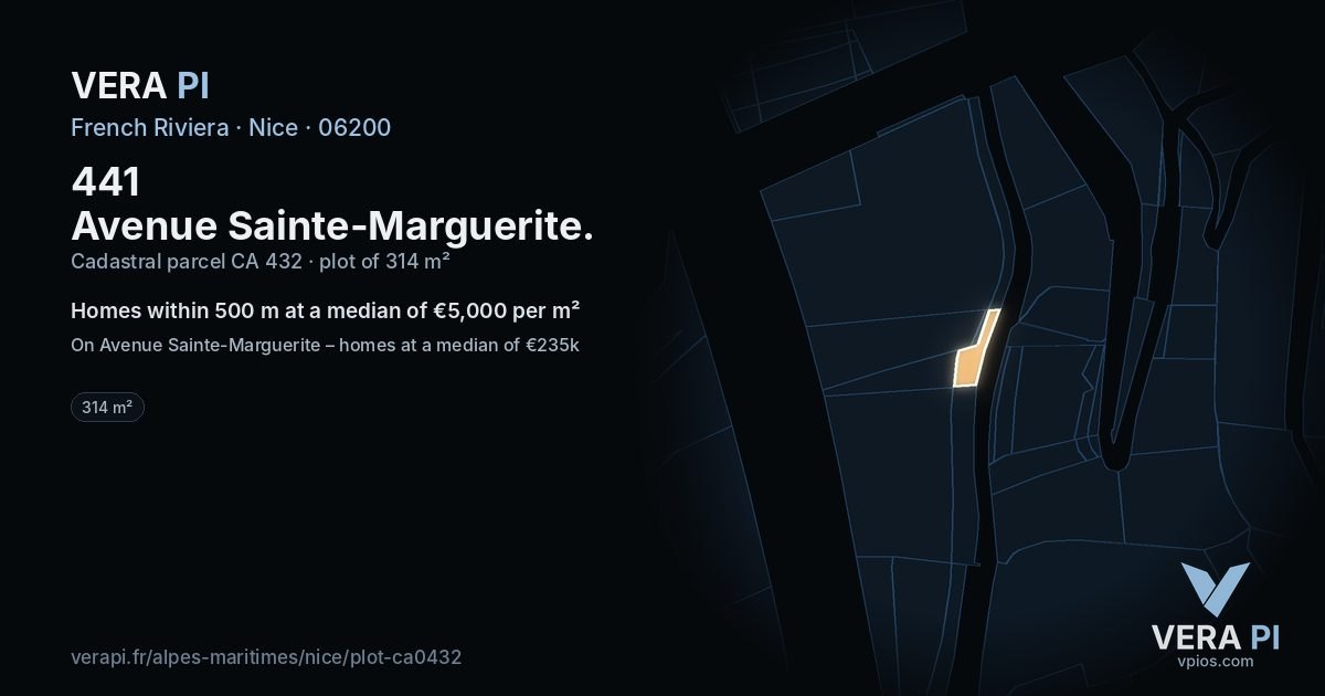 441 Avenue Sainte-Marguerite, Nice at night – the plot lit, the parcels around coloured by the prices near them