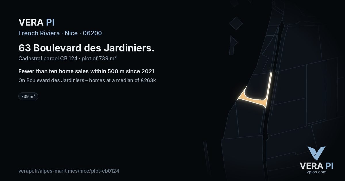 63 Boulevard des Jardiniers, Nice at night – the plot lit, the parcels around coloured by the prices near them