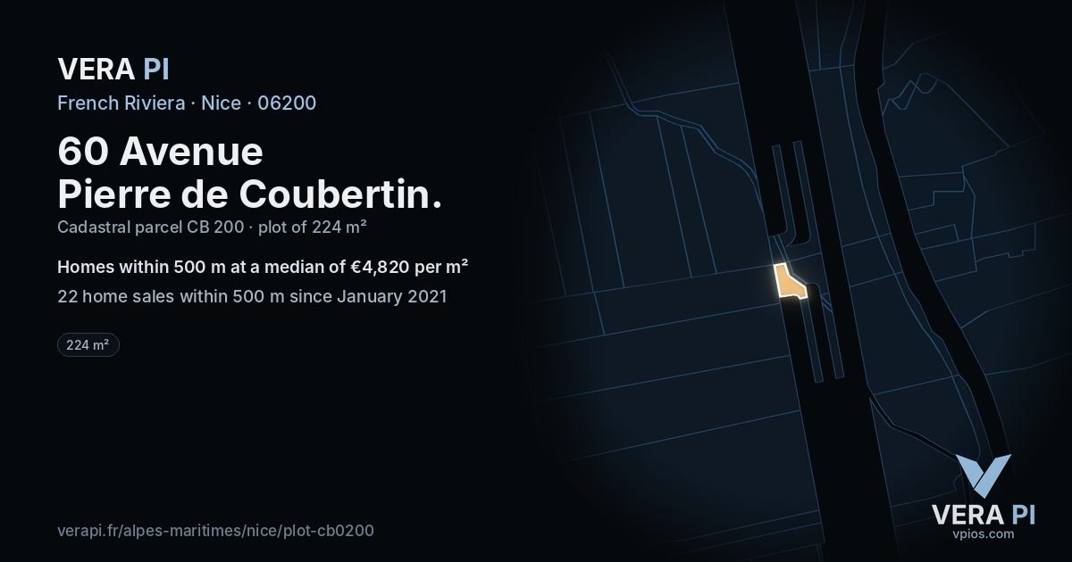 60 Avenue Pierre de Coubertin, Nice at night – the plot lit, the parcels around coloured by the prices near them