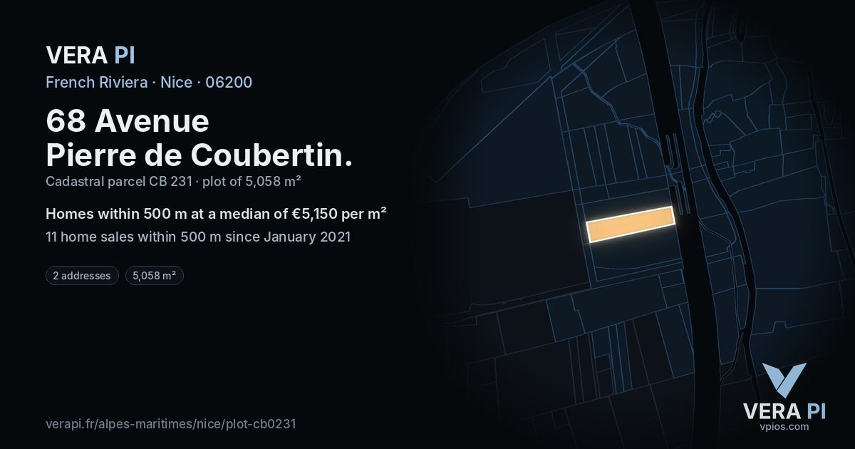 68 Avenue Pierre de Coubertin, Nice at night – the plot lit, the parcels around coloured by the prices near them