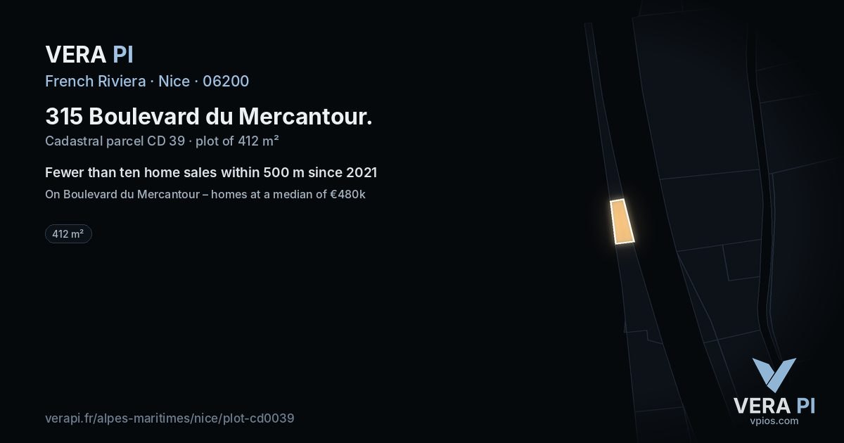 315 Boulevard du Mercantour, Nice at night – the plot lit, the parcels around coloured by the prices near them