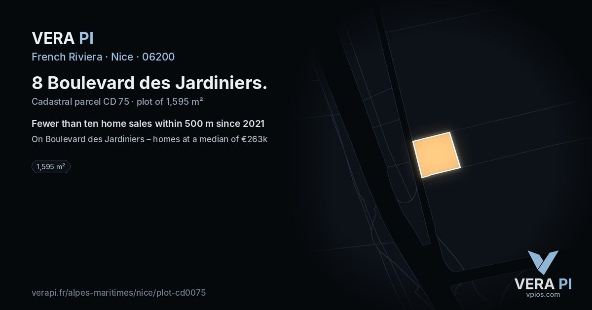 8 Boulevard des Jardiniers, Nice at night – the plot lit, the parcels around coloured by the prices near them