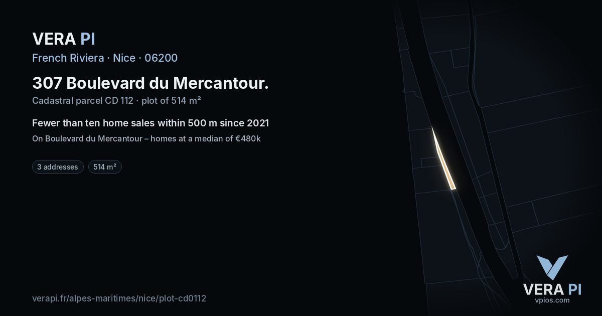 307 Boulevard du Mercantour, Nice at night – the plot lit, the parcels around coloured by the prices near them