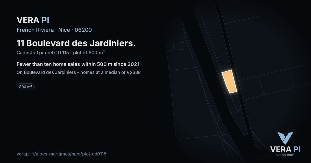11 Boulevard des Jardiniers, Nice at night – the plot lit, the parcels around coloured by the prices near them