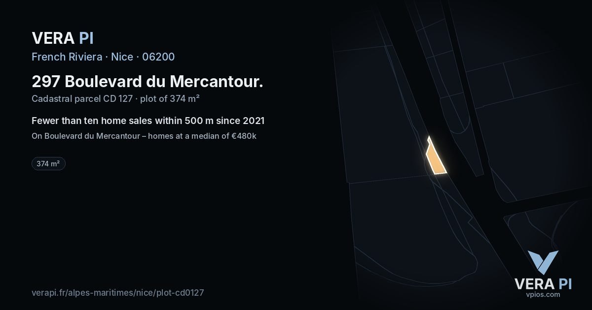 297 Boulevard du Mercantour, Nice at night – the plot lit, the parcels around coloured by the prices near them