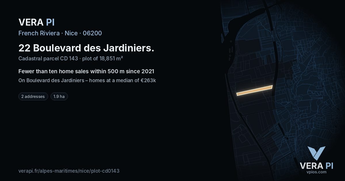 22 Boulevard des Jardiniers, Nice at night – the plot lit, the parcels around coloured by the prices near them