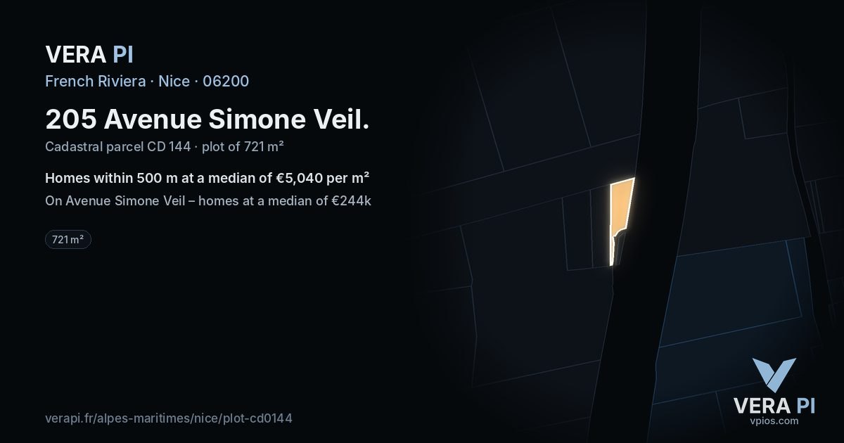 205 Avenue Simone Veil, Nice at night – the plot lit, the parcels around coloured by the prices near them