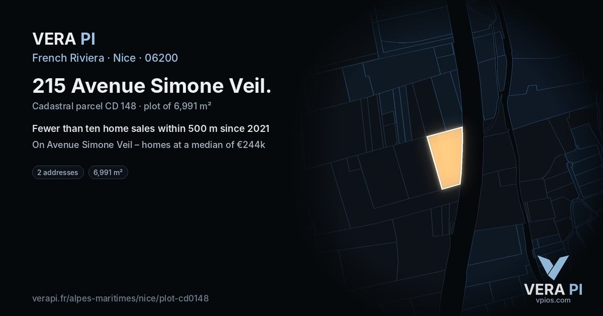 215 Avenue Simone Veil, Nice at night – the plot lit, the parcels around coloured by the prices near them