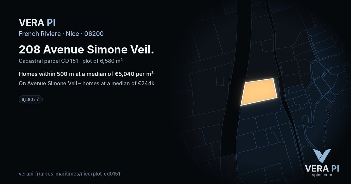 208 Avenue Simone Veil, Nice at night – the plot lit, the parcels around coloured by the prices near them
