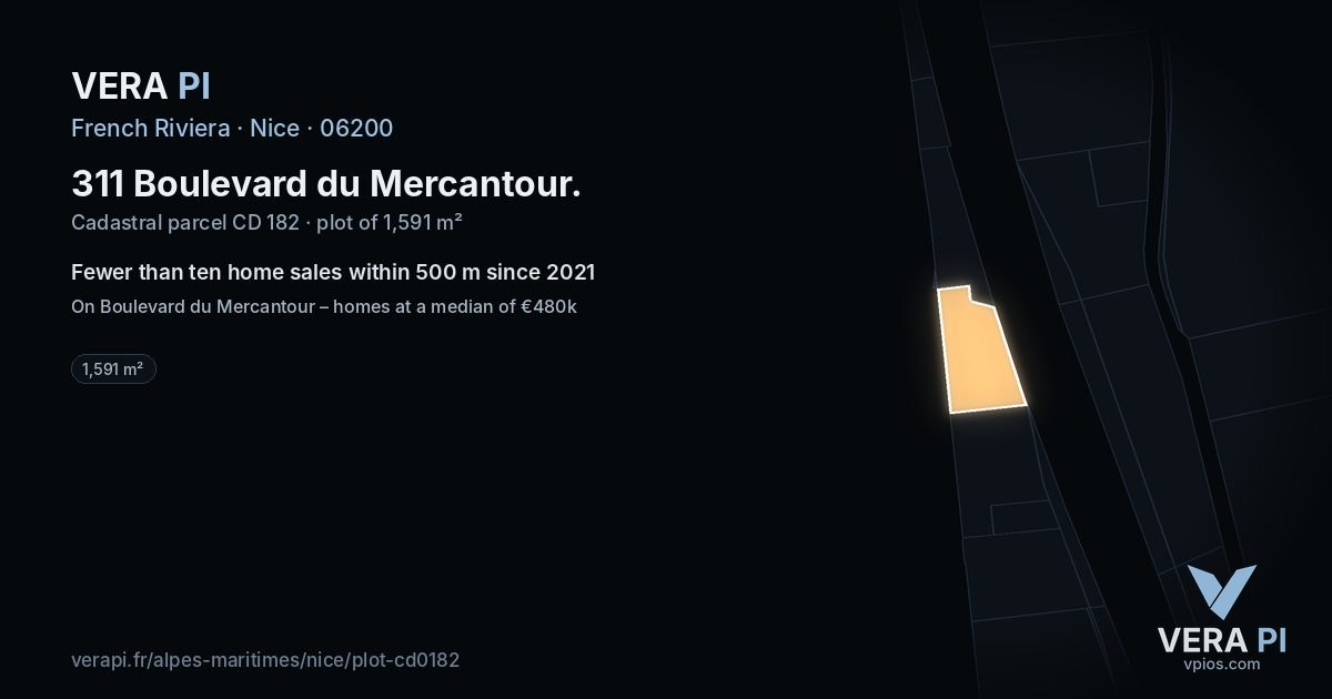 311 Boulevard du Mercantour, Nice at night – the plot lit, the parcels around coloured by the prices near them