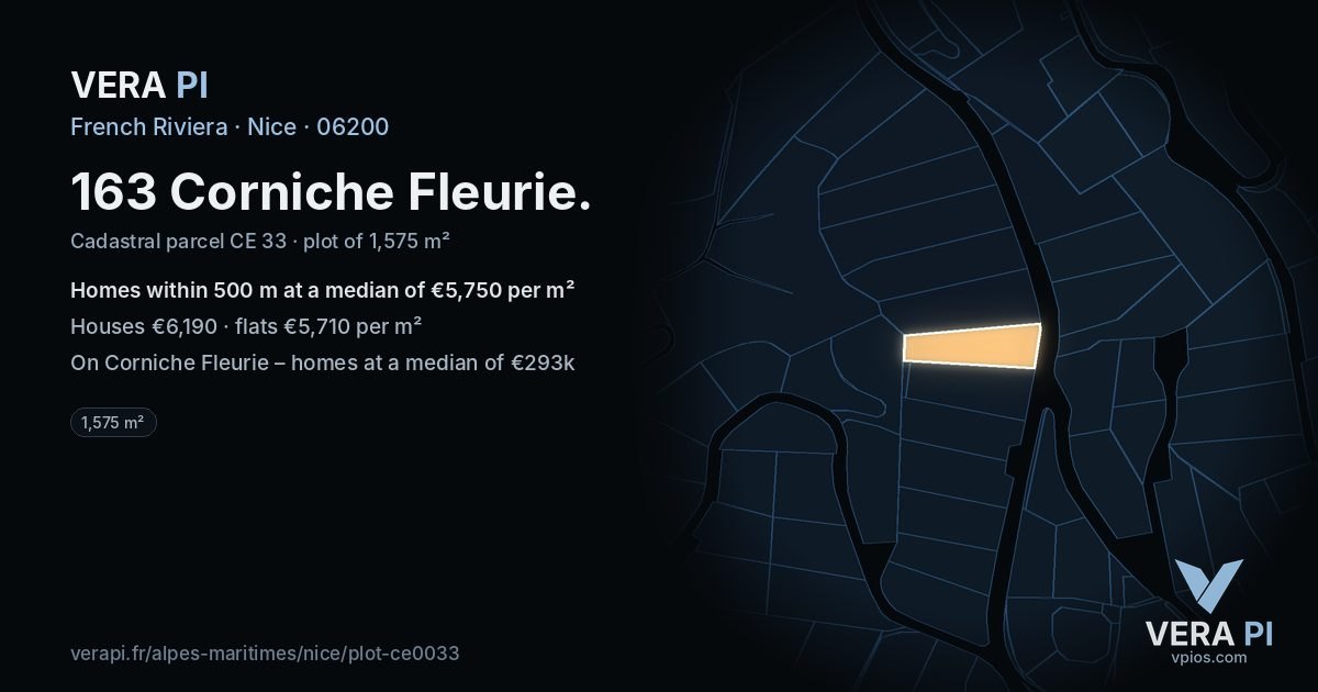 163 Corniche Fleurie, Nice at night – the plot lit, the parcels around coloured by the prices near them