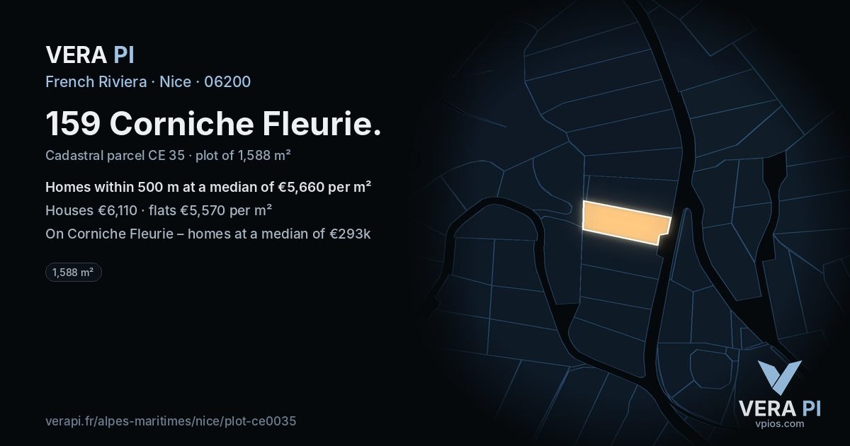 159 Corniche Fleurie, Nice at night – the plot lit, the parcels around coloured by the prices near them