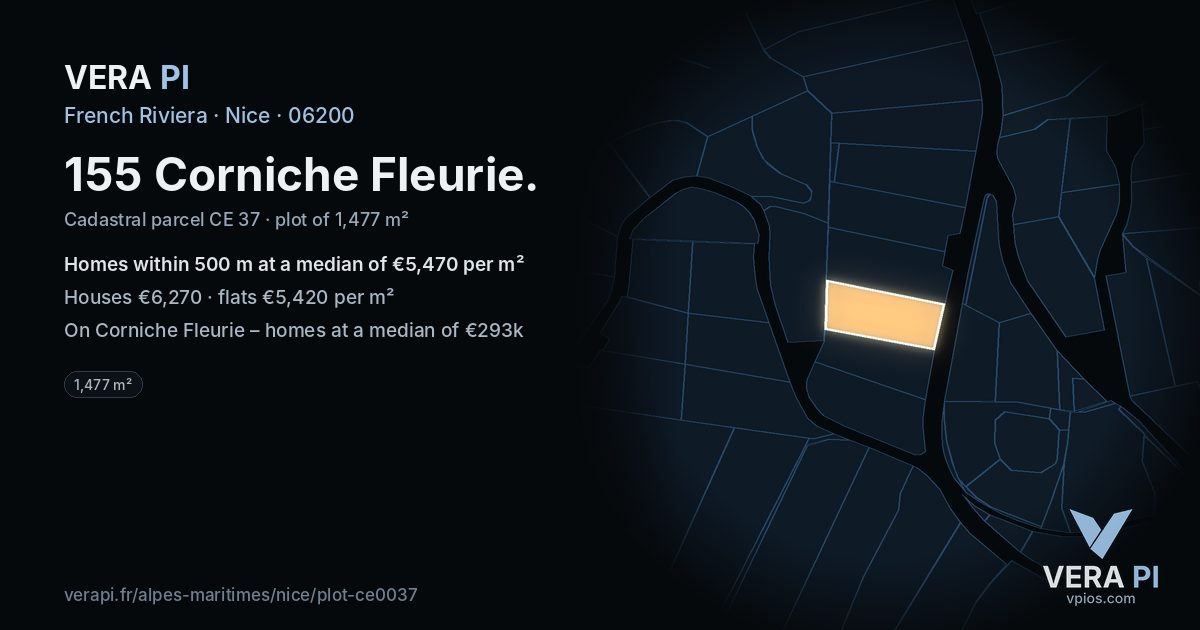 155 Corniche Fleurie, Nice at night – the plot lit, the parcels around coloured by the prices near them