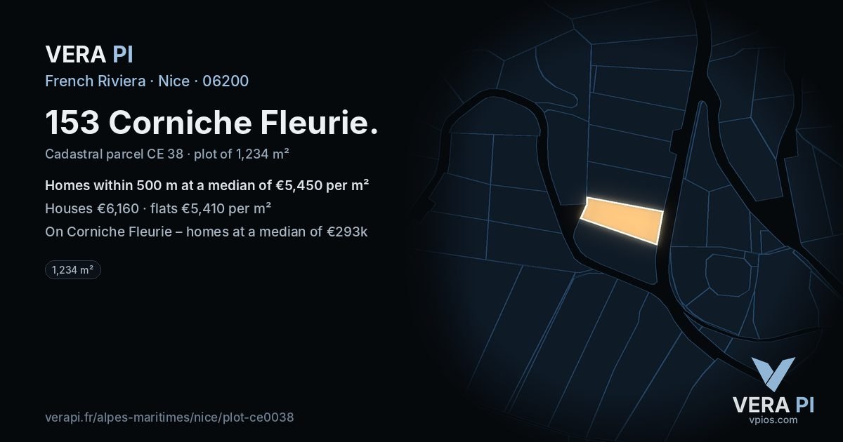 153 Corniche Fleurie, Nice at night – the plot lit, the parcels around coloured by the prices near them