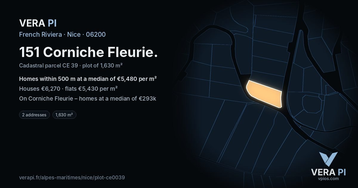 151 Corniche Fleurie, Nice at night – the plot lit, the parcels around coloured by the prices near them