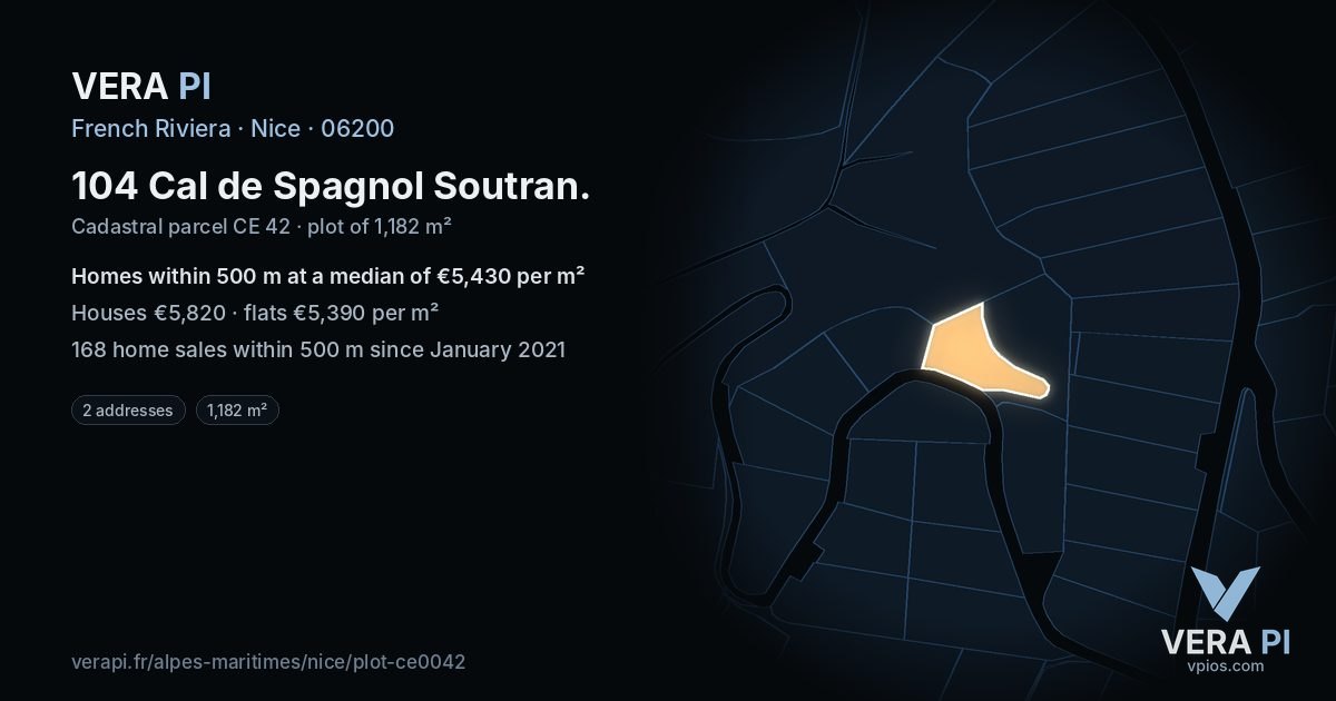 104 Cal de Spagnol Soutran, Nice at night – the plot lit, the parcels around coloured by the prices near them