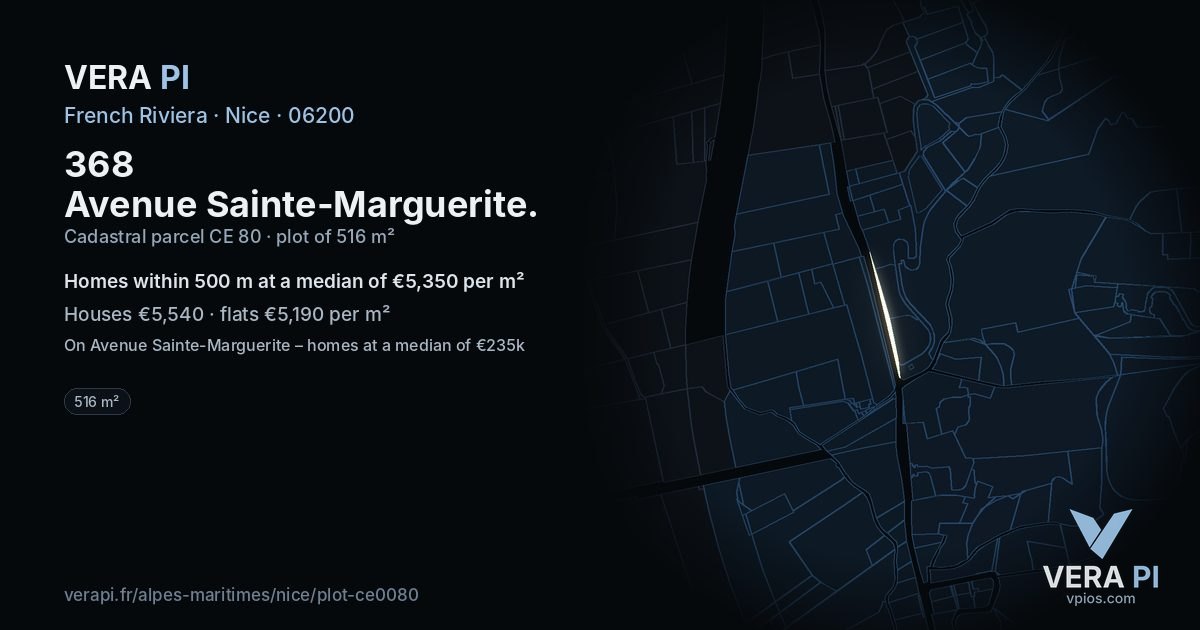 368 Avenue Sainte-Marguerite, Nice at night – the plot lit, the parcels around coloured by the prices near them