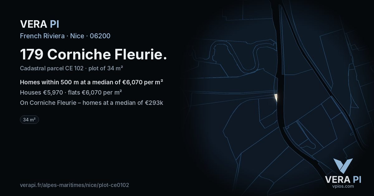 179 Corniche Fleurie, Nice at night – the plot lit, the parcels around coloured by the prices near them