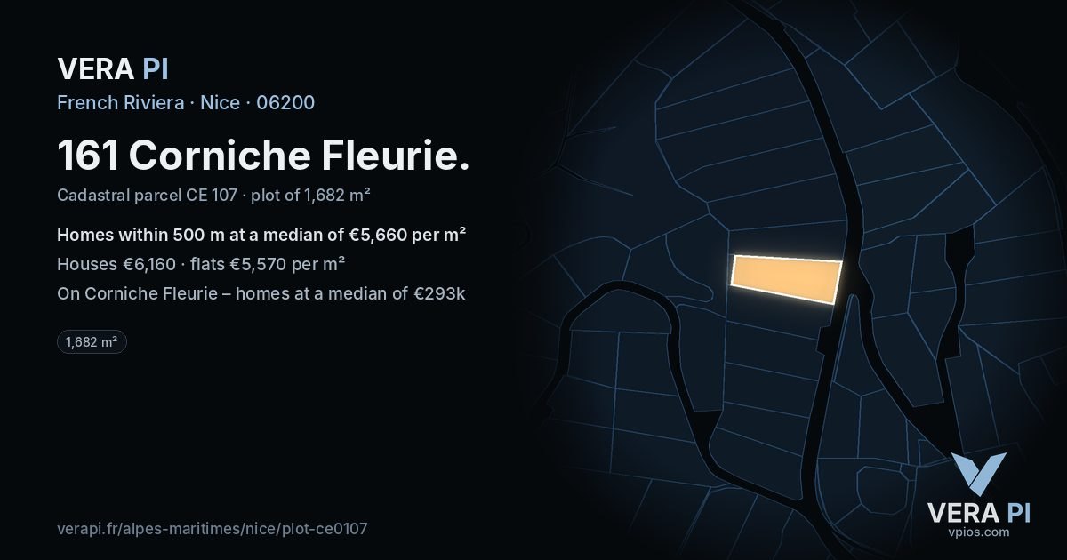 161 Corniche Fleurie, Nice at night – the plot lit, the parcels around coloured by the prices near them