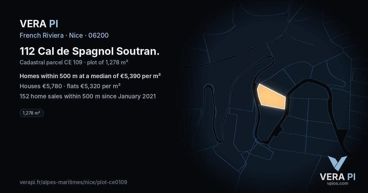 112 Cal de Spagnol Soutran, Nice at night – the plot lit, the parcels around coloured by the prices near them