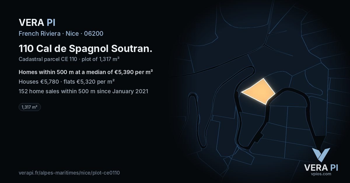 110 Cal de Spagnol Soutran, Nice at night – the plot lit, the parcels around coloured by the prices near them